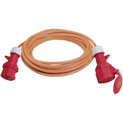 Rallonges électriques orange avec fiches CEE rouges aux deux extrémités, pour applications industrielles.