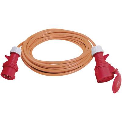 Rallonges électriques Oranges avec fiches rouges, adaptées pour une utilisation dans des environnements industriels.