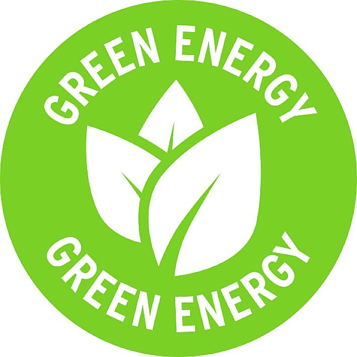 Logo vert avec trois feuilles stylisées et le texte 'Green Energy'.