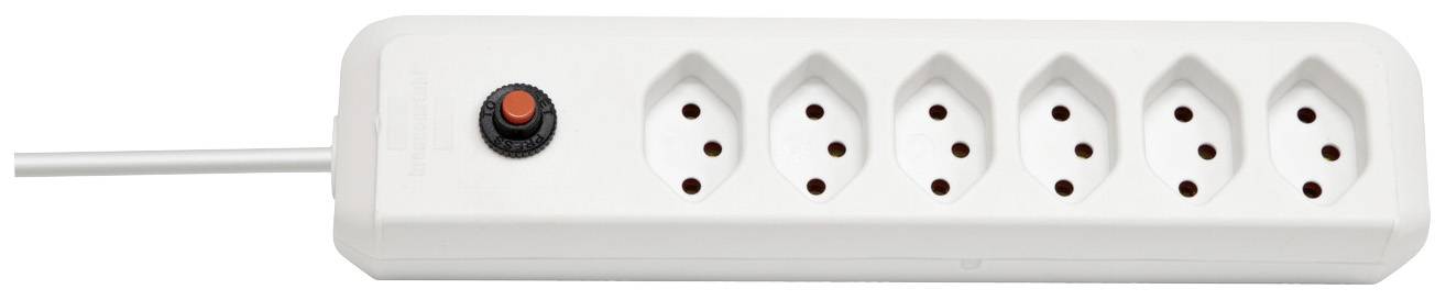 Multiprise à six prises avec un interrupteur marche/arrêt noir et un câble, adaptée pour connecter plusieurs appareils électriques.