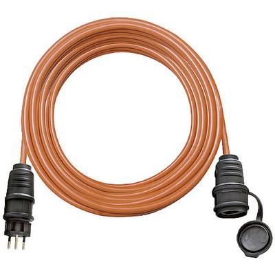 Rallonge électrique orange, enroulée, avec deux connecteurs noirs. Adaptée pour une utilisation extérieure.