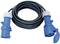 Rallonge électrique bleue avec deux connecteurs robustes aux extrémités, adaptée aux utilisations extérieures ou industrielles.