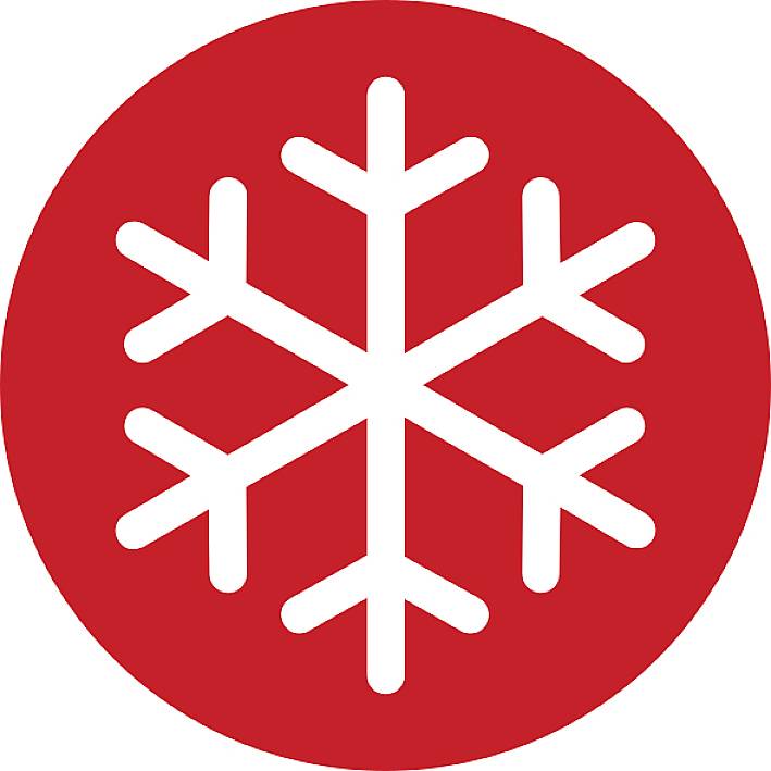 Un symbole de flocon de neige blanc sur un cercle rouge ; probablement un symbole d'hiver ou de froid.