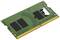 Un gros plan d'un module RAM vert avec plusieurs puces de mémoire noires et des contacts de connexion dorés.