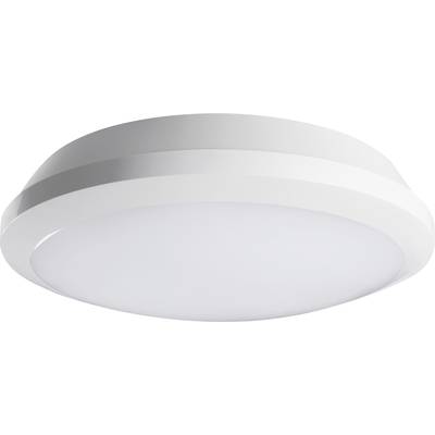Plafonnier rond avec bordure blanche et diffuseur blanc mat pour une répartition uniforme de la lumière.