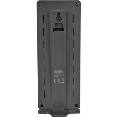 Dos d'un appareil électronique, avec des ouïes de ventilation standard et une indication du numéro de modèle. Boucle de montage en haut.