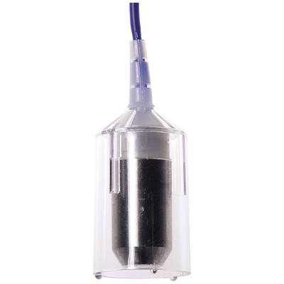 Un récipient transparent avec un cylindre intérieur noir et une connexion de câble bleue sur le dessus, probablement un dispositif technique.