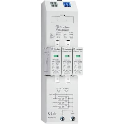 Un dispositif de protection contre les surtensions de Finder avec plusieurs bornes de connexion et schémas de câblage, destiné à prévenir les dommages électriques.
