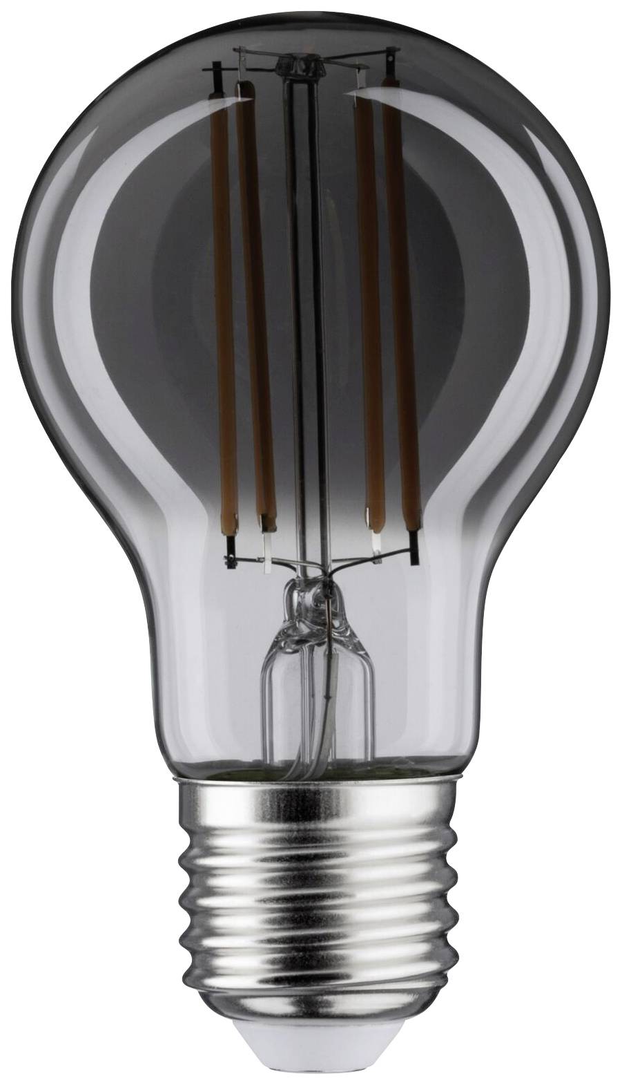 Une ampoule à filaments visibles avec une base métallique, qui n'est pas allumée.