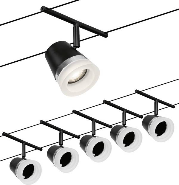 <br>  Paulmann<br>  WireDC Set Cone<br>  Système de base pour éclairage sur câble<br>  <br>  <br>  GU5.3<br>  <br>  <br>  noir (mat), chrome<br>