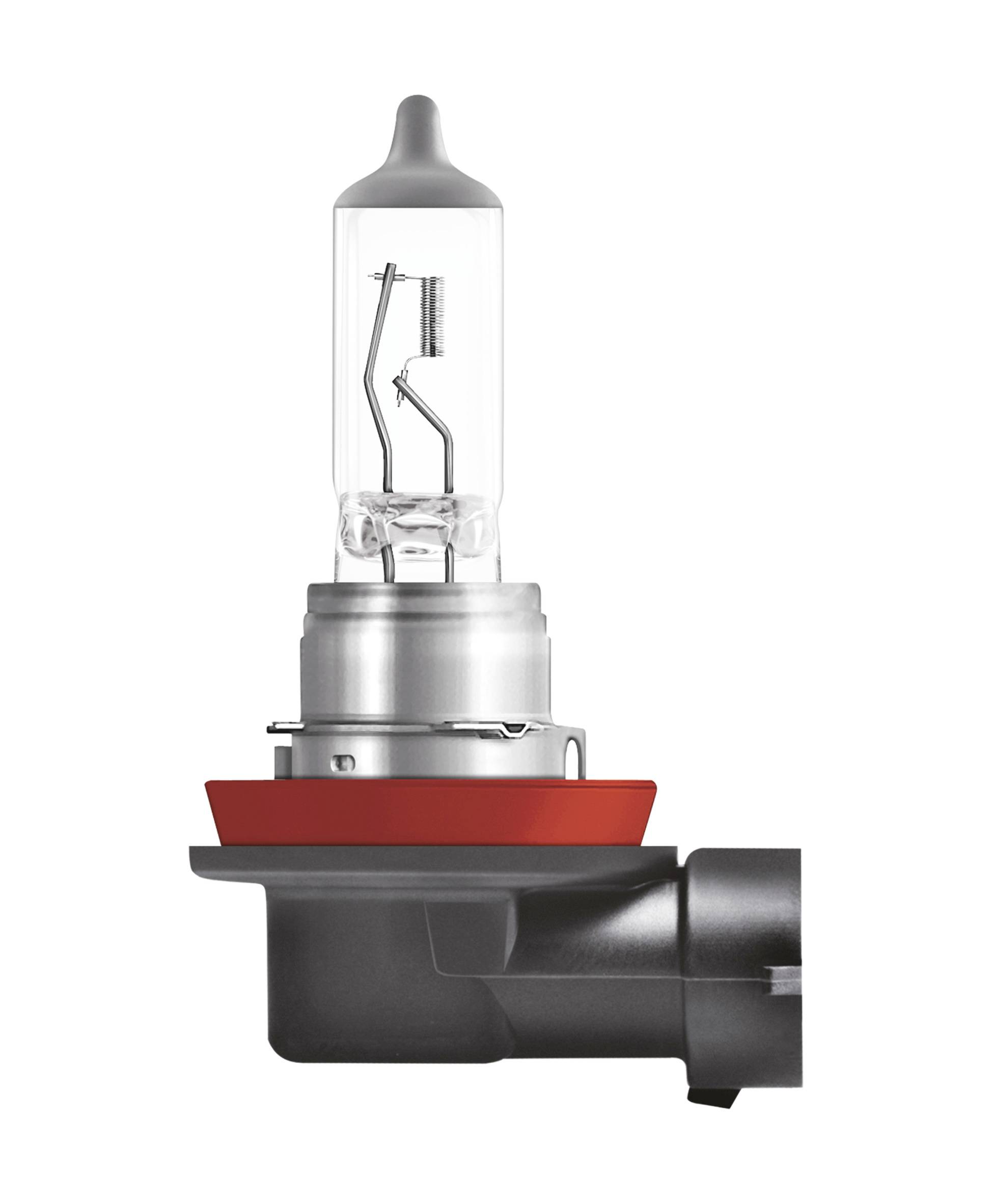 Une lampe halogène avec un joint d'étanchéité rouge et un culot, présentée de côté. Elle est destinée à être utilisée dans des véhicules.