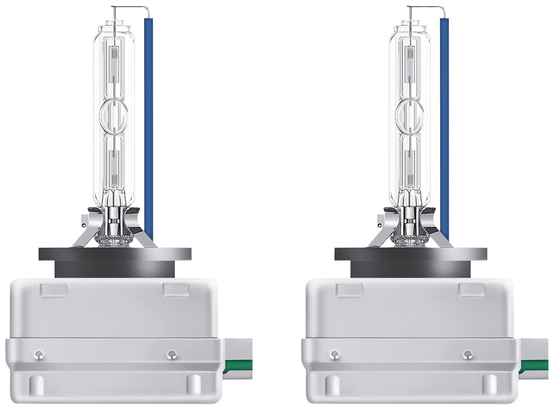 Deux lampes Xenon identiques avec des ampoules en verre transparent et des bases métalliques, placées côte à côte sur un fond blanc.