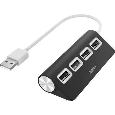 Un hub USB noir à quatre ports USB et un câble USB ; adapté pour connecter plusieurs appareils à un ordinateur.