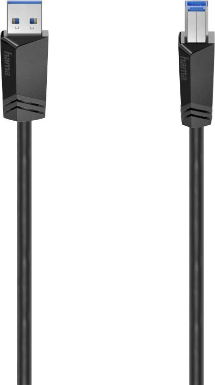 Un câble USB 3.0 noir avec deux connecteurs, chacun dans un design étroit et rectangulaire. Adapté pour un transfert de données rapide.