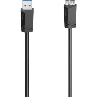 'Câble USB de Hama avec deux types de connecteurs : à gauche un connecteur USB-A, à droite un connecteur Micro-B pour le transfert de données et la charge.'