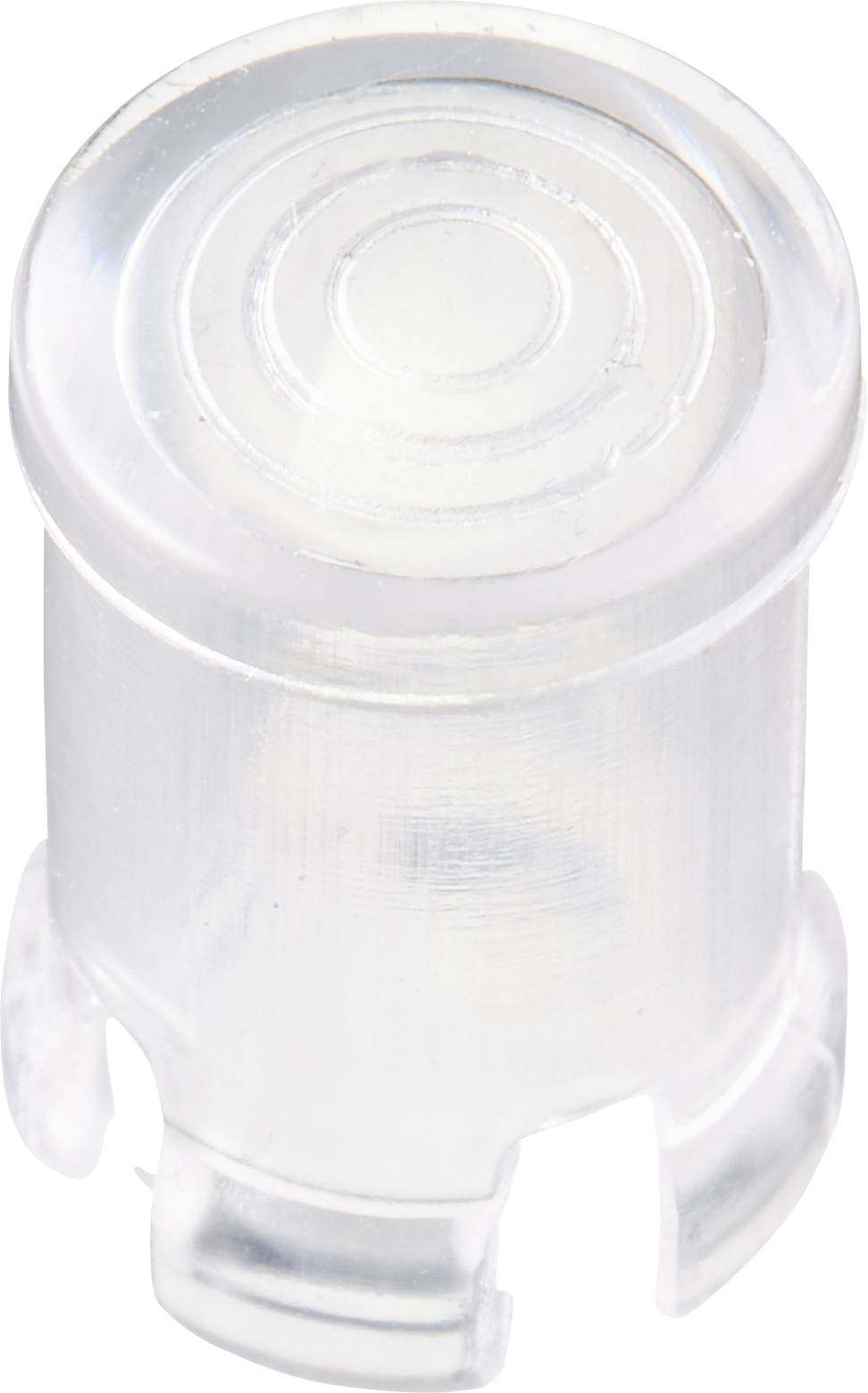 Un capuchon cylindrique en plastique transparent, doté d'un motif rainuré à son extrémité supérieure, adapté aux applications techniques.