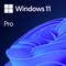 L'image représente le logo de Windows 11 Pro sur un fond bleu abstrait composé de lignes ondulées.