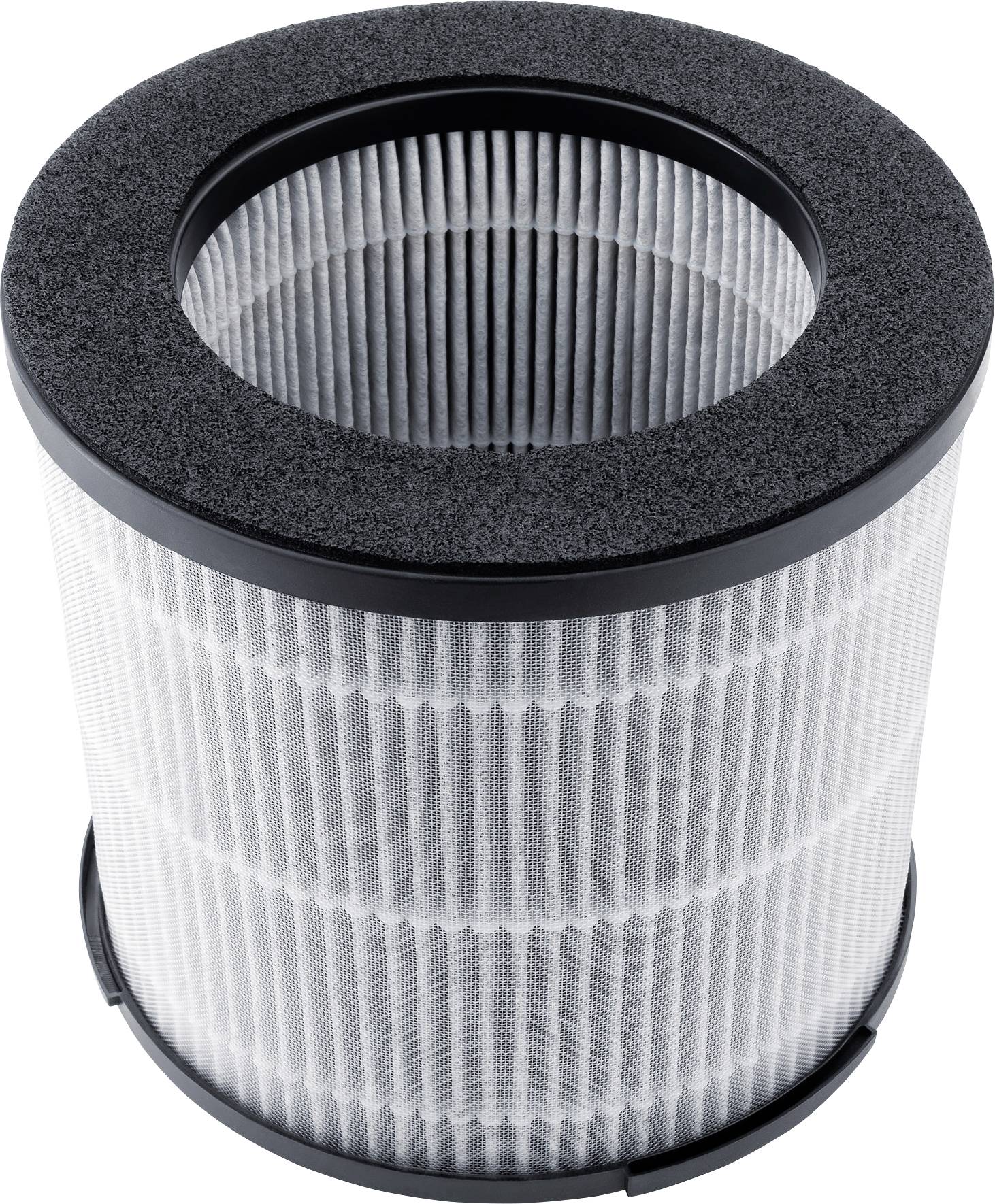 Filtre à air rond avec bordure noire et lamelles de filtre pliées blanches. Adapté aux purificateurs d'air pour améliorer la qualité de l'air.