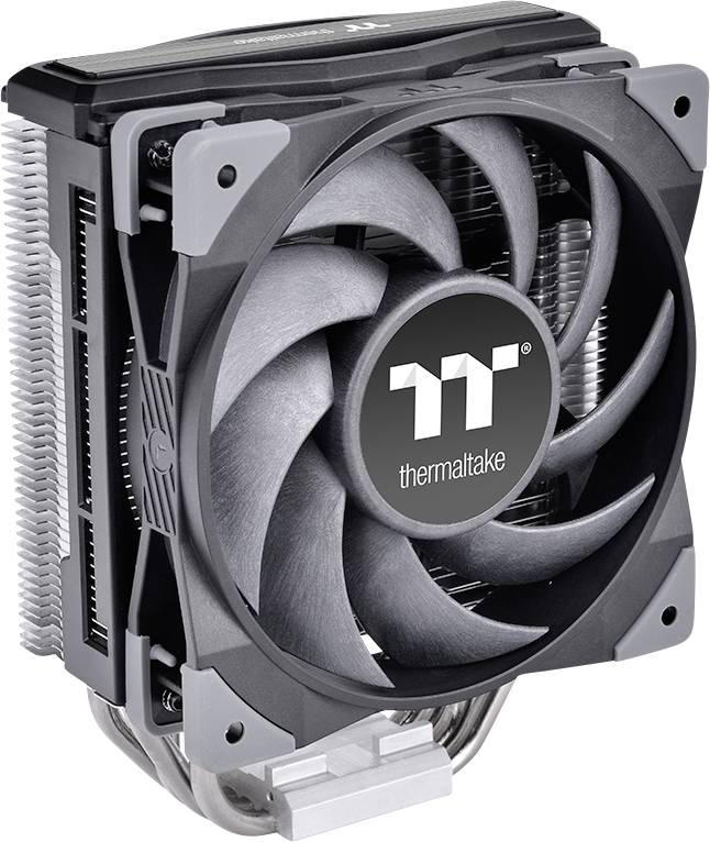 Refroidisseur d'air pour ordinateur avec grand ventilateur et logo de marque 'Thermaltake', adapté au refroidissement des processeurs PC.