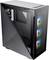 Boîtier PC noir avec trois ventilateurs lumineux visibles à l'avant. Le boîtier est partiellement transparent, révélant des détails de son intérieur.