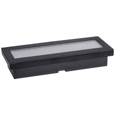 Luminaire extérieur rectangulaire noir avec couverture en verre, adapté pour une installation au sol ou murale, conçu pour l'éclairage extérieur.