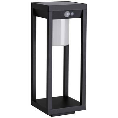 Une lampe extérieure rectangulaire noire avec capteur de mouvement intégré, adaptée à l'éclairage des chemins ou des jardins.