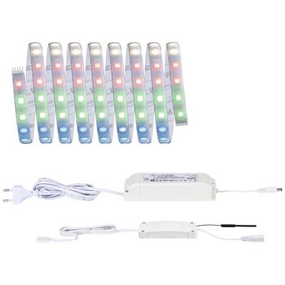 Ensemble de bandes lumineuses LED avec des LED rouges, vertes et bleues, adaptateur secteur et boîtier de commande. Idéal pour des projets d'éclairage décoratif.