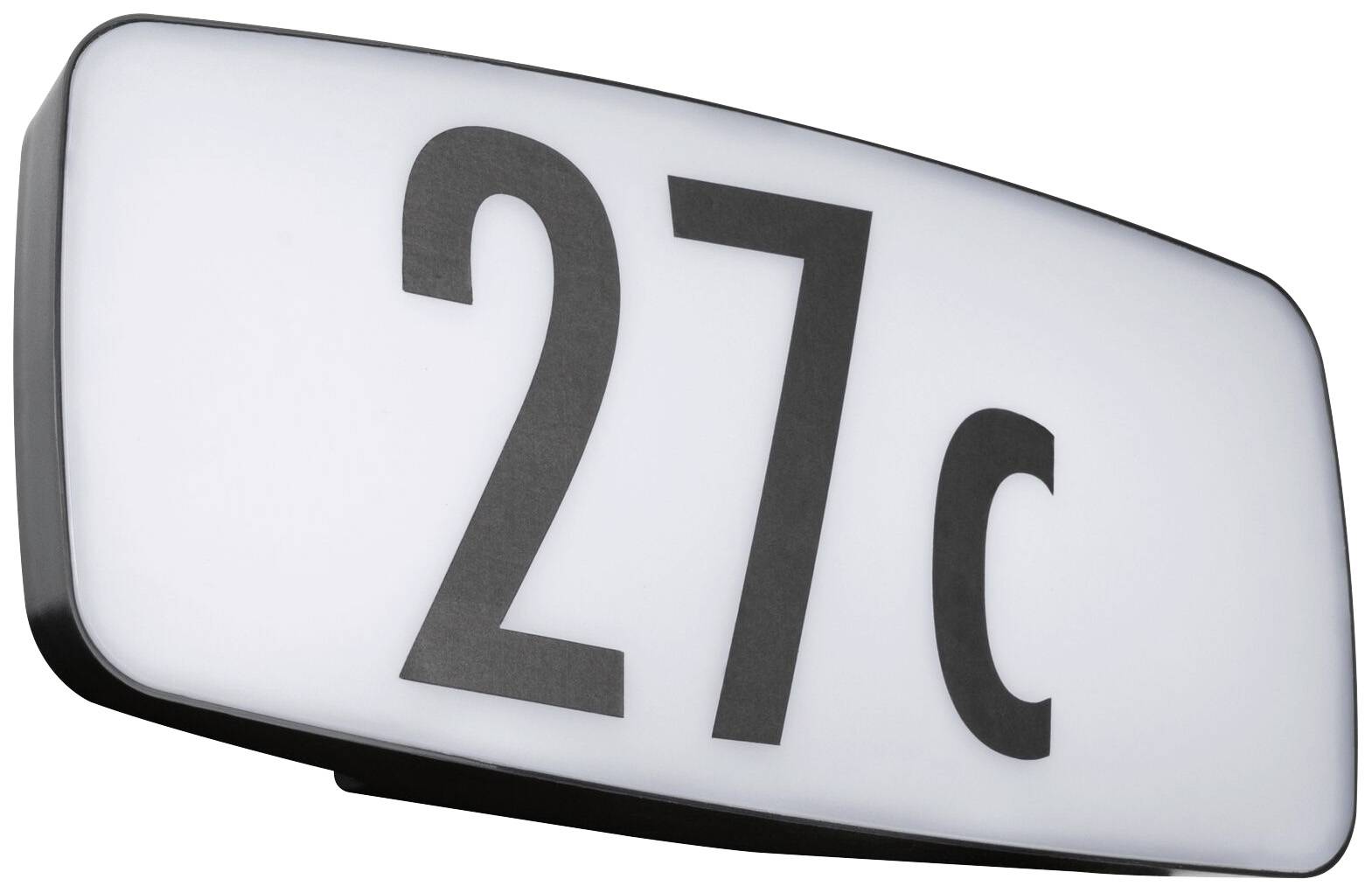 Panneau lumineux avec l'inscription '27 c', noir sur fond blanc.