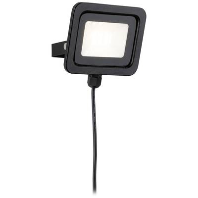 Une lampe LED noire au design carré et avec câble. Elle est adaptée à un montage mural et diffuse une lumière blanche.