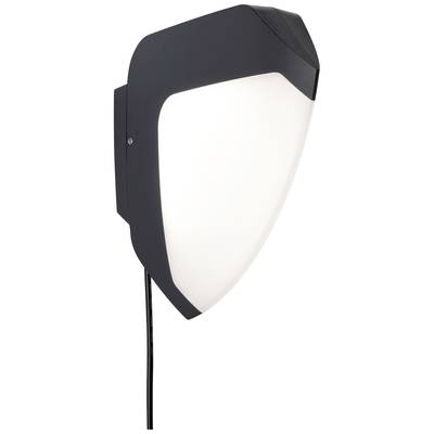 Luminaire extérieur noir et blanc au design moderne et aux angles arrondis, adapté à une installation murale.