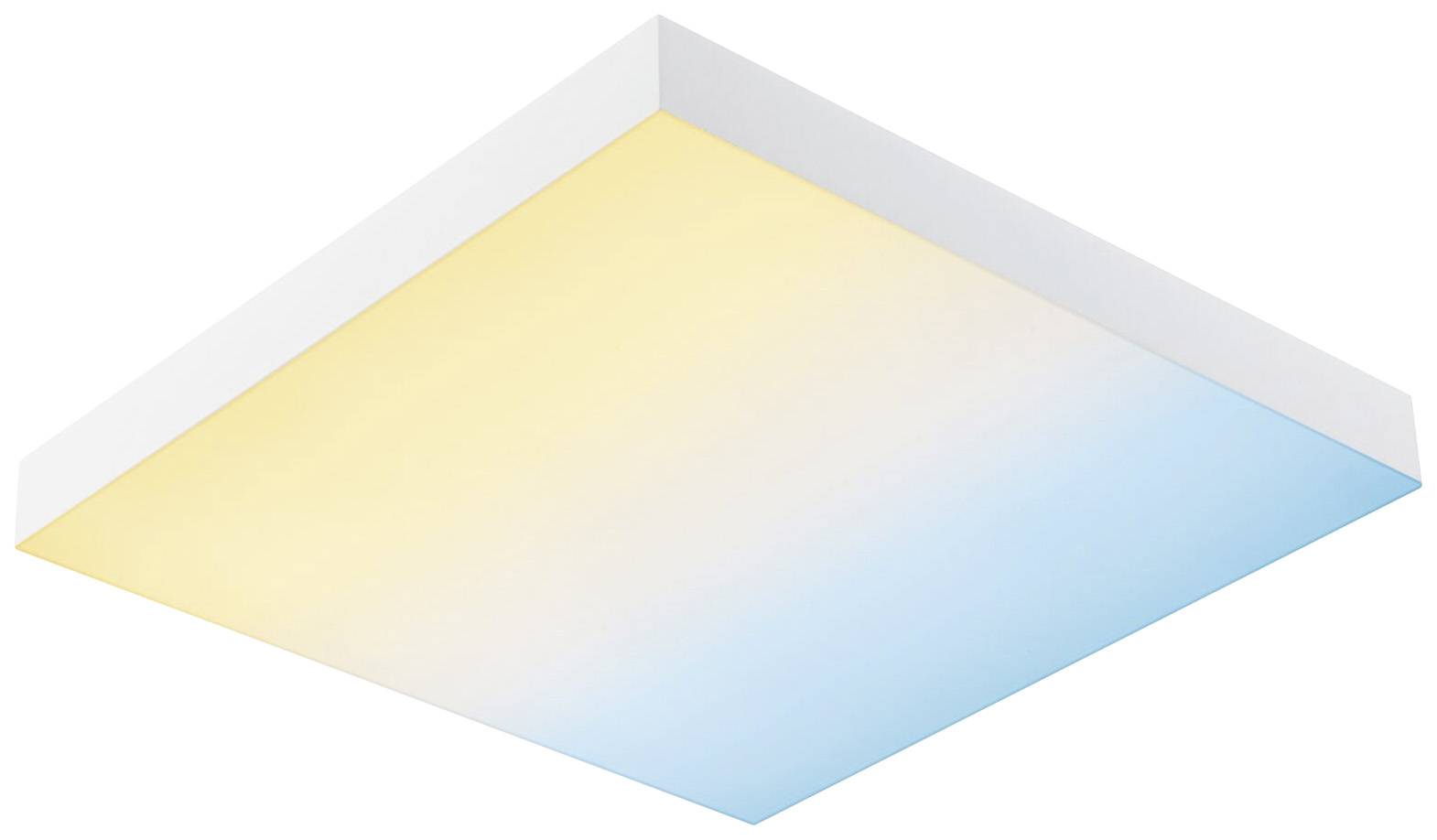 Plafonnier rectangulaire avec un dégradé allant du jaune chaud au bleu froid.