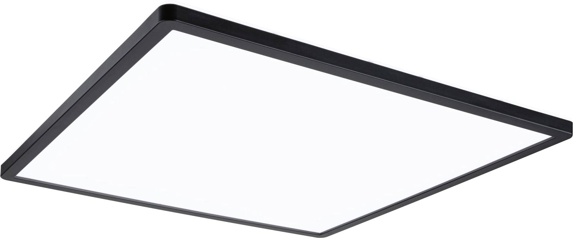 Plafonnier LED plat rectangulaire avec cadre noir et zone lumineuse claire, adapté aux espaces intérieurs modernes.