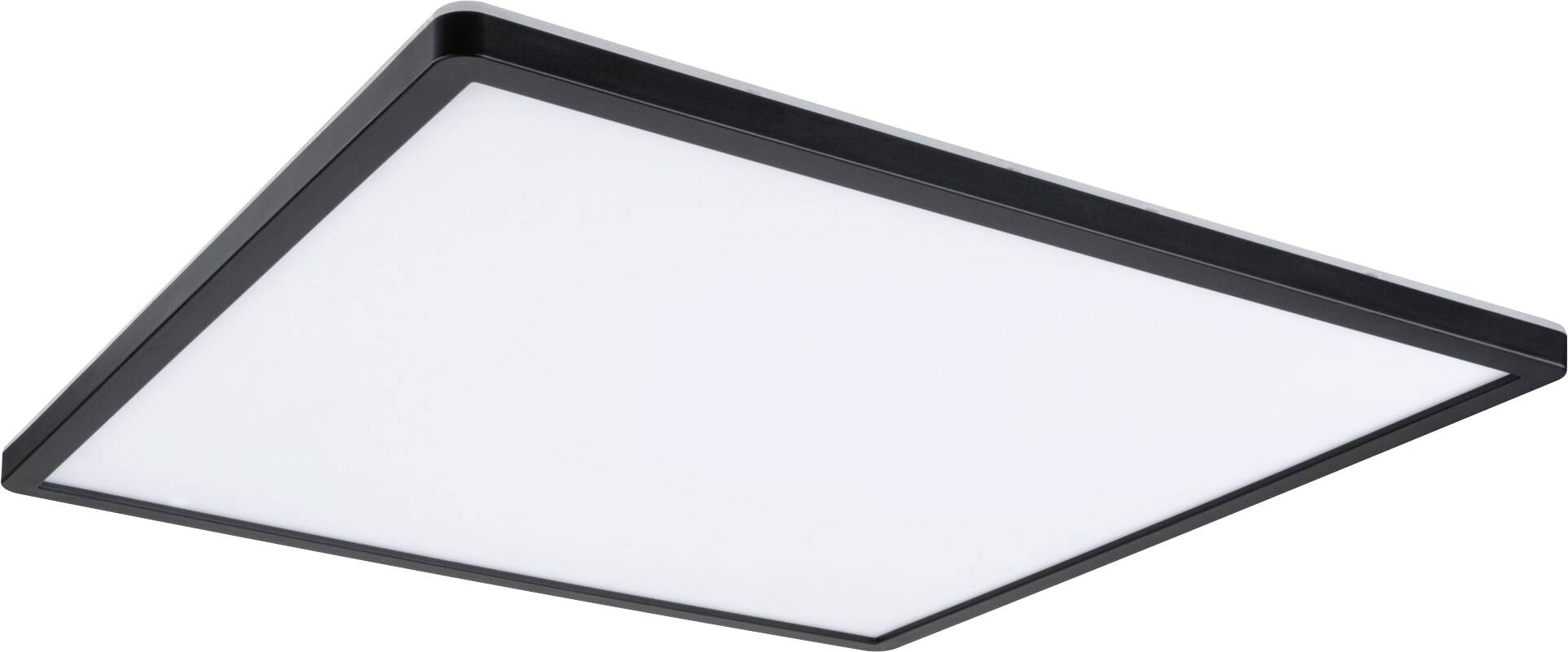 Plafonnier LED carré à cadre noir, diffusant une lumière uniforme et parfaitement adapté aux intérieurs modernes.