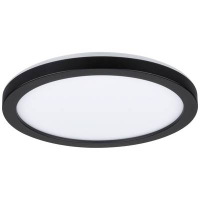 Luminaire de plafond rond et noir avec une zone centrale blanche à diffusion lumineuse. Adapté aux espaces intérieurs modernes.