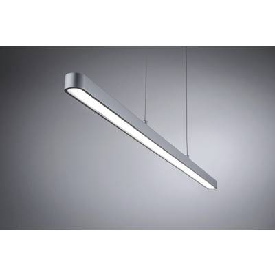 Une lampe LED fine et suspendue au design moderne, diffusant une lumière claire et suspendue au plafond d'une pièce minimaliste.