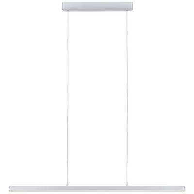 Une lampe suspendue moderne et minimaliste avec un corps lumineux long et étroit, suspendu par deux câbles fins.