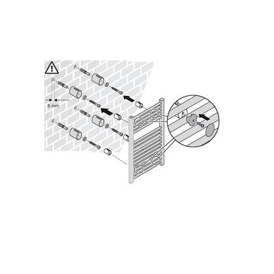 Instructions de montage pour porte-serviettes : Percez des trous de 8 mm, insérez des chevilles et des vis. Fixez le support au mur.