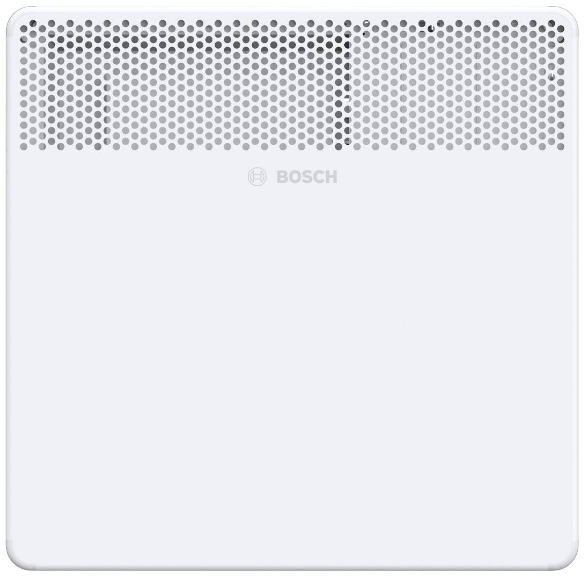 Un appareil blanc Bosch avec des ouvertures de ventilation en haut illustre le design d'un dispositif de chauffage d'intérieur, adapté aux espaces modernes.