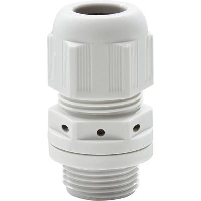 Un élément de presse-étoupe blanc fileté, utilisé pour la fixation et l'étanchéité sécurisées des câbles sur des boîtiers.