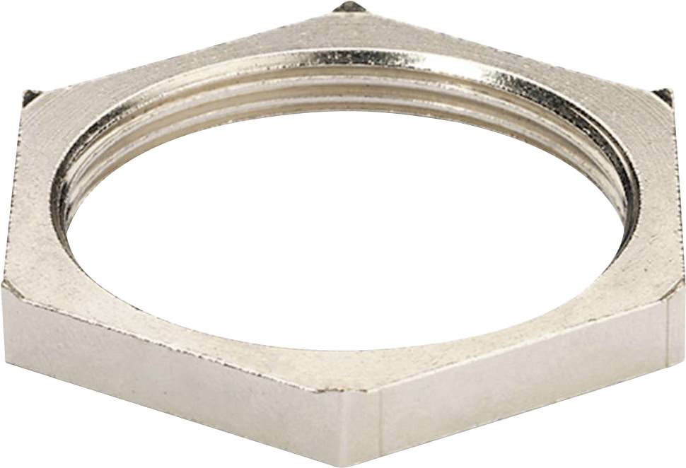 Un anneau métallique hexagonal fileté, probablement un écrou, sert à fixer des composants.