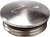 Bouchon de fermeture en métal pour applications sanitaires, rond avec insert à fente, présentant une surface lisse et argentée.