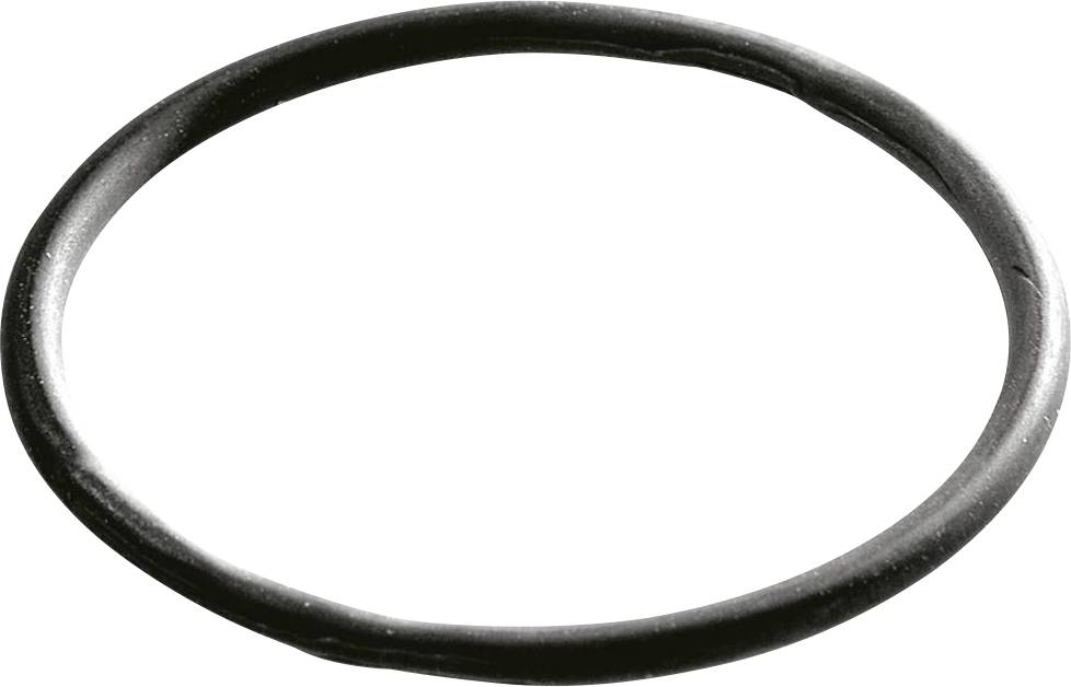 Un anneau en caoutchouc noir et rond sur un fond blanc.