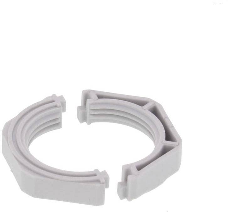 Une pièce en plastique grise, semi-circulaire, au design nervuré, probablement un composant d'un système mécanique ou technique plus important.