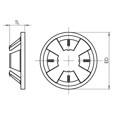 Dessin technique d'une pièce mécanique avec vue latérale et vue de dessus. Les annotations 'TL' et 'ED' indiquent les dimensions.