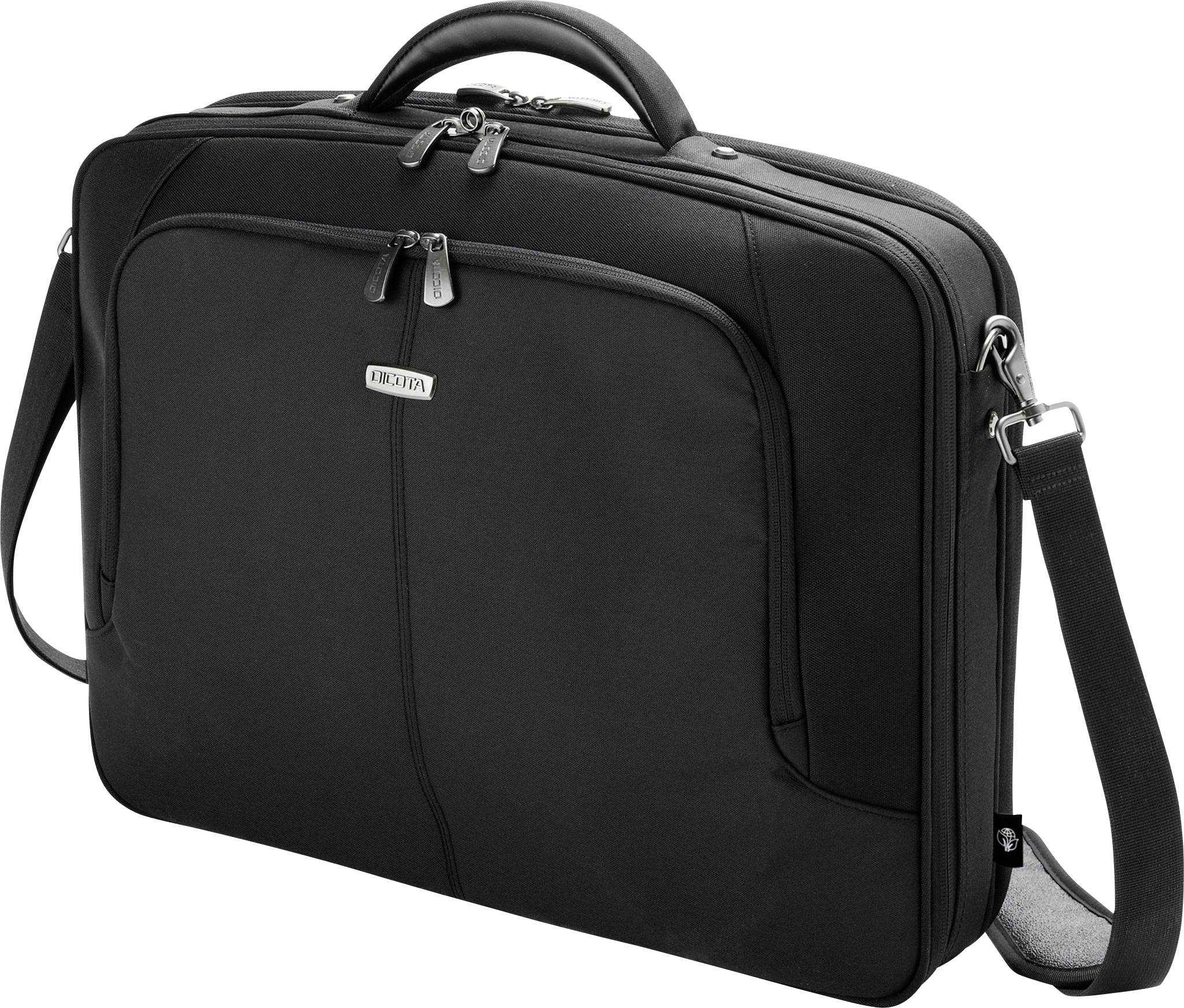 Sacoche noire avec poignée et bandoulière. Convient pour le transport des ordinateurs portables et des documents.
