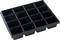 Un pot rectangulaire noir avec 15 cavités carrées de taille égale pour la germination de graines ou le repiquage de plants.