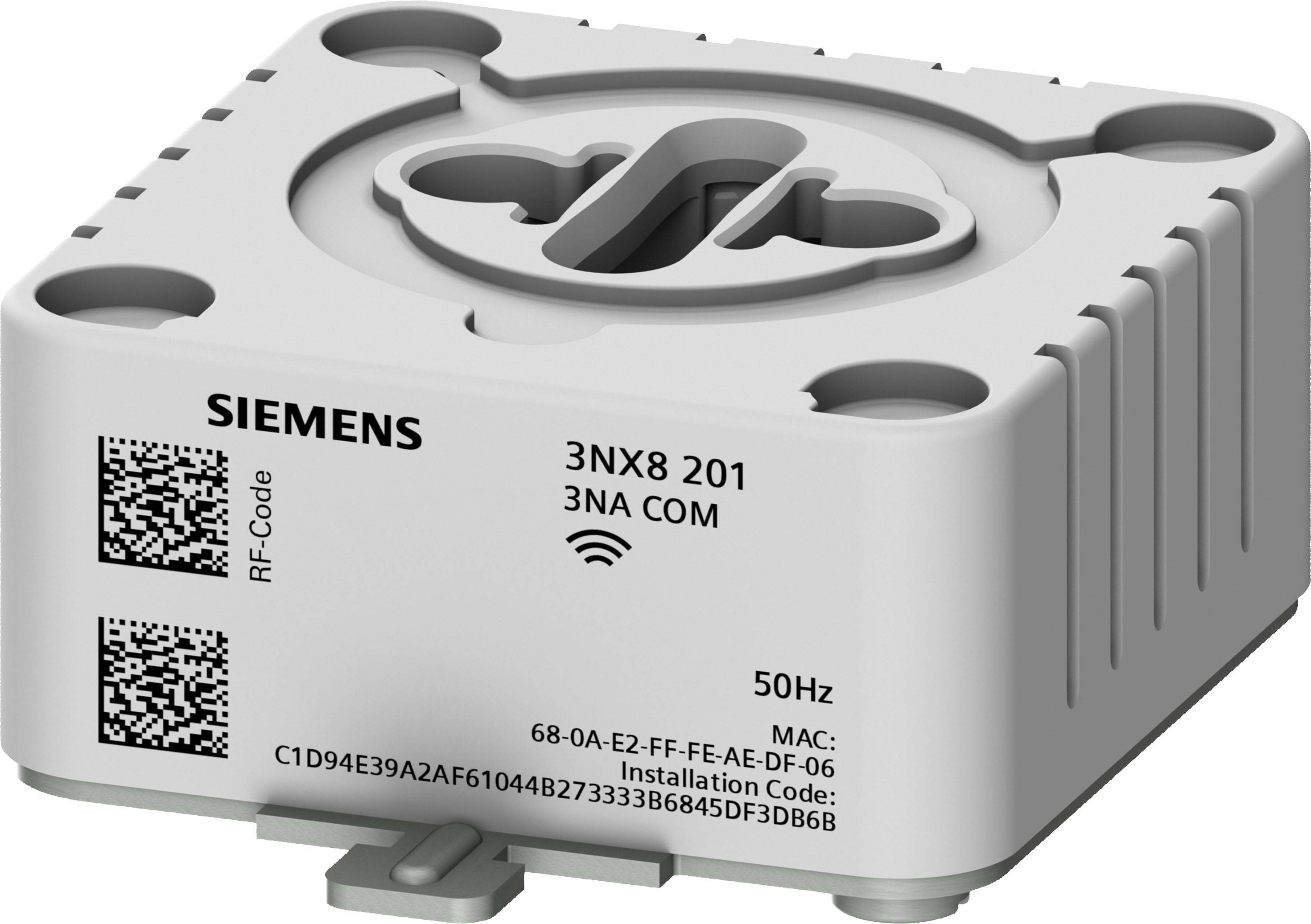 Un cube gris de surveillance de performance Siemens avec un code QR et un numéro de série sur un côté.
