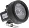 Un projecteur LED rond noir de KSE-LIGHTS avec support, adapté aux applications industrielles ou extérieures.