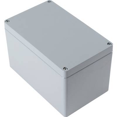 Boîte métallique rectangulaire avec des vis aux angles.