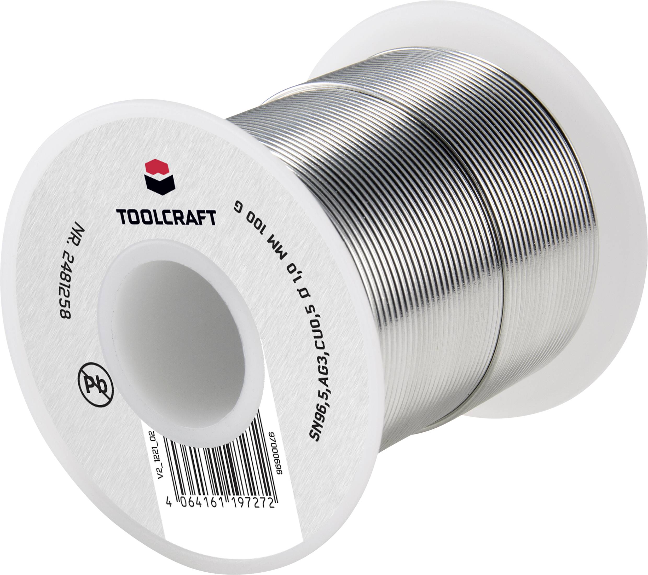 Rouleau de soudure Toolcraft, Réf. modèle 2401258, SN95AG4CU1, Ø 1,0 mm, 100 g. Bobine de fil de couleur argent pour soudage.
